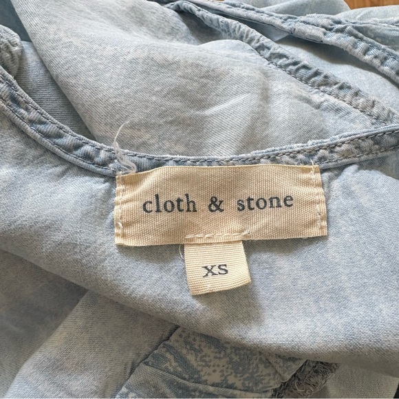 Anthropologie Cloth & Stone Blue Chambray Tencel Sleeveless Tie Waist Romper XS - Picture 7 of 10